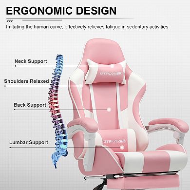Gaming Chair with Massage, Footrest and Lumbar Support, Faux Leather