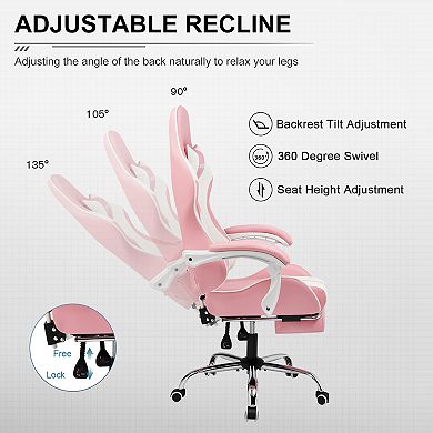 Gaming Chair with Massage, Footrest and Lumbar Support, Faux Leather