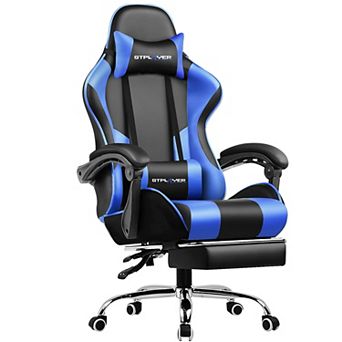 Gaming Chair with Massage, Footrest and Lumbar Support, Faux Leather