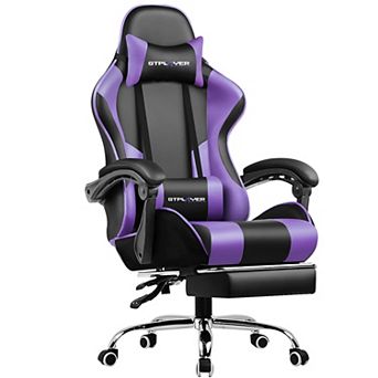 Gaming Chair with Massage, Footrest and Lumbar Support, Faux Leather