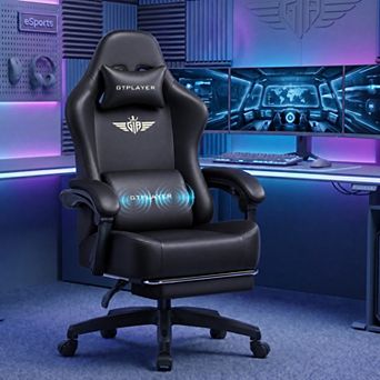 Big Gaming Chair with Massage Lumbar Pillow, Pocket Spring Cushion