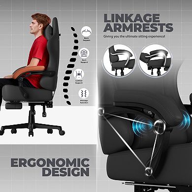 Big Gaming Chair with Massage Lumbar Pillow, Pocket Spring Cushion