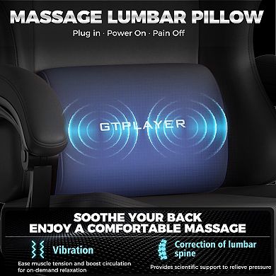 Big Gaming Chair with Massage Lumbar Pillow, Pocket Spring Cushion