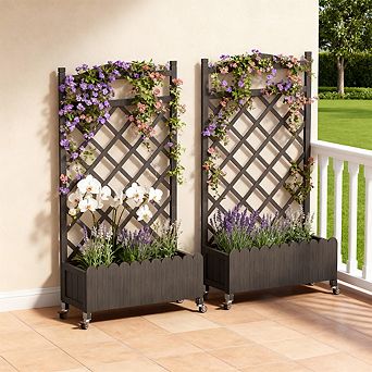 Raised Garden Bed with Trellis and Wheels, 48 Inch Elevated Planter Box with Drainage Holes