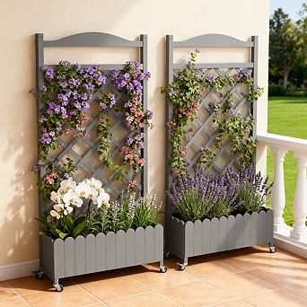 Raised Garden Bed with Trellis and Wheels, 48 Inch Elevated Planter Box with Drainage Holes