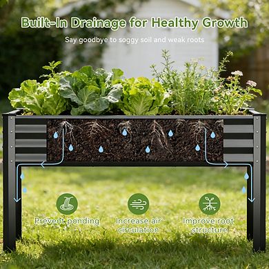 Galvanized Metal Raised Garden Bed with Legs, 4x2x2.5ft, Drainage Holes