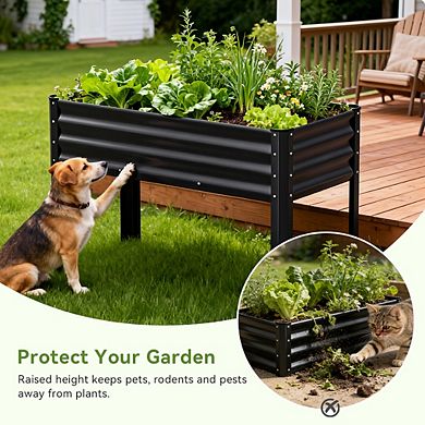 Galvanized Metal Raised Garden Bed with Legs, 4x2x2.5ft, Drainage Holes