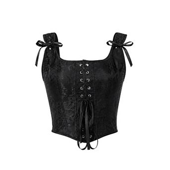 Women's Jacquard Corset Top Vintage Gothic Costume Sleeveless Lace Up Evening Party Exotic Bustier