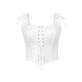 Women's Jacquard Corset Top Vintage Gothic Costume Sleeveless Lace Up Evening Party Exotic Bustier