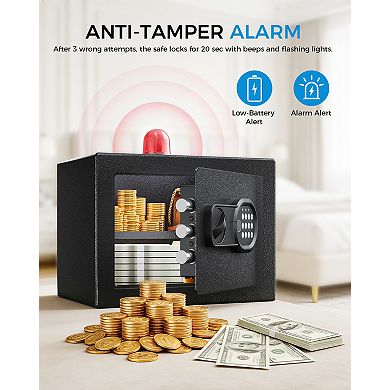 Safe Box with Electronic Keypad & Fingerprint, Shelf, Wall Mount Kit