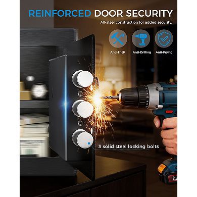 Safe Box with Electronic Keypad & Fingerprint, Shelf, Wall Mount Kit