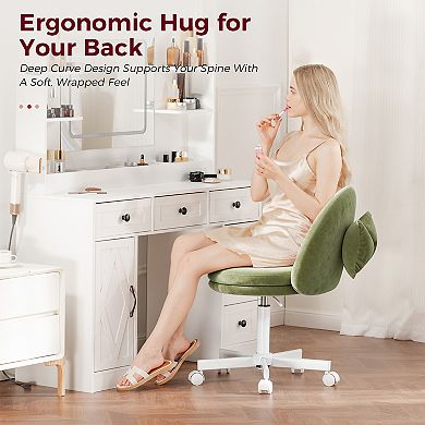 Modern Velvet Vanity Chair with Bow Lumbar Pillow