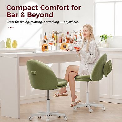 Modern Velvet Vanity Chair with Bow Lumbar Pillow
