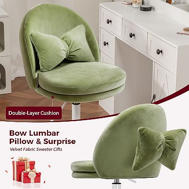 Modern Velvet Vanity Chair with Bow Lumbar Pillow
