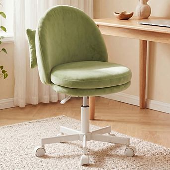 Modern Velvet Vanity Chair with Bow Lumbar Pillow