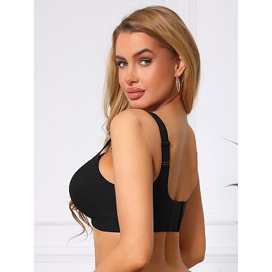 Women's V-Neck Mesh Full Coverage Wireless Soft Cup Wide Adjustable Straps Minimizer Bras