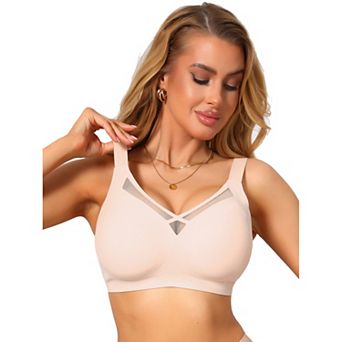 Women's V-Neck Mesh Full Coverage Wireless Soft Cup Wide Adjustable Straps Minimizer Bras