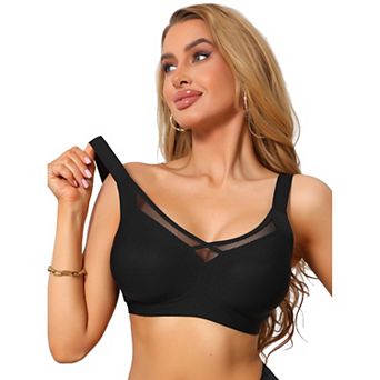 Women's V-Neck Mesh Full Coverage Wireless Soft Cup Wide Adjustable Straps Minimizer Bras