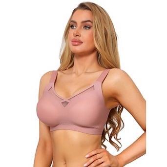 Women's V-Neck Mesh Full Coverage Wireless Soft Cup Wide Adjustable Straps Minimizer Bras