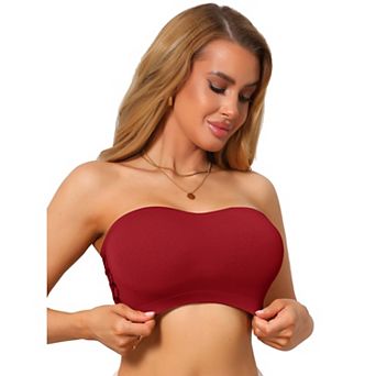 Women's Strapless Bandeau Bra Tube Top Solid Lace Trim Hollow Out Breathable Wireless Bralette