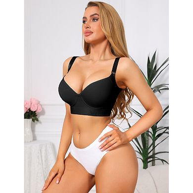 Plus Size Full Coverage Underwire Bra for Women Push Up Plunge Molded Cups Wide Straps Lingerie