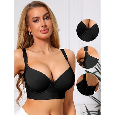 Plus Size Full Coverage Underwire Bra for Women Push Up Plunge Molded Cups Wide Straps Lingerie