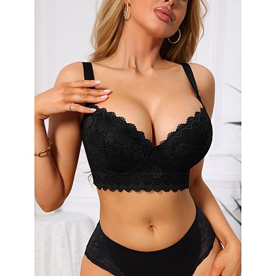 Women's Underwire Bra Lace Bralettes Full Coverage V Neck Supportive Bras