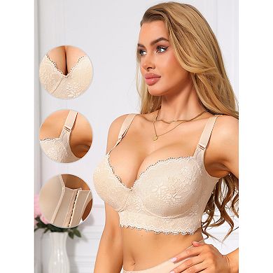 Women's Underwire Bra Lace Bralettes Full Coverage V Neck Supportive Bras