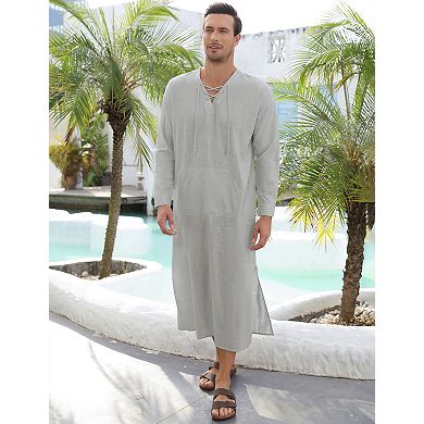 Men's Lace-Up Long Sleeve Thobe Tunic