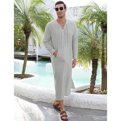 Men's Lace-Up Long Sleeve Thobe Tunic