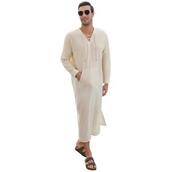 Men's Lace-Up Long Sleeve Thobe Tunic