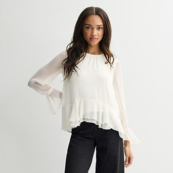 Women's Nine West Flounce Hem Blouse with Long Sleeves