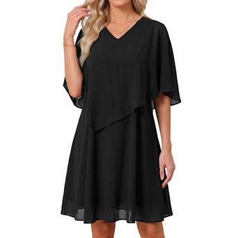 Women's Chiffon Dresses Summer Half Sleeve V Neck Flowy A-Line Wedding Guest Party Dress Mother