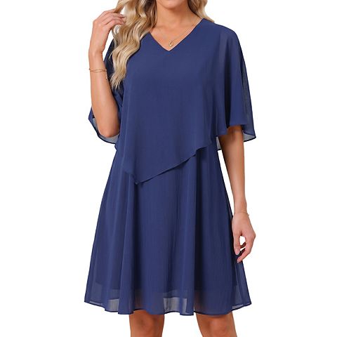 Женские платья Chiffon Women's Chiffon Dresses Summer Half Sleeve V Neck Flowy A-Line Wedding Guest Party Dress Mother