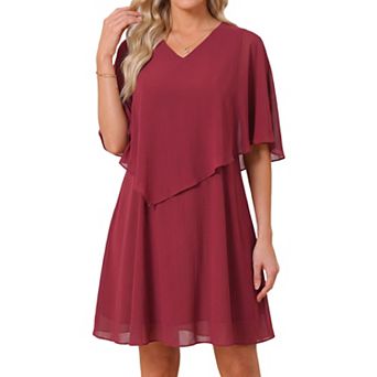 Women's Chiffon Dresses Summer Half Sleeve V Neck Flowy A-Line Wedding Guest Party Dress Mother