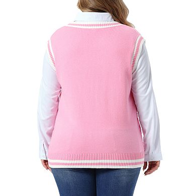 Women's Plus Size Sweater Vest V Neck Sleeveless Preppy Style Cable Knit Pullover Tank Tops