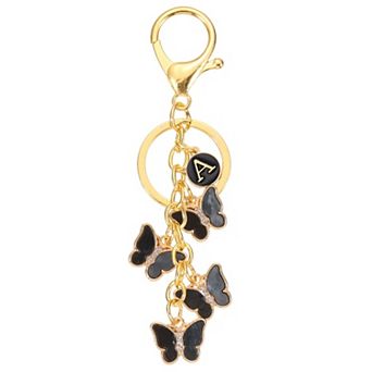 Butterfly Initial Letter Keychain, Alphabet Personalized Metal Keyring Cute Car Keys Holder Charm