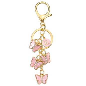 Butterfly Initial Letter Keychain, Alphabet Personalized Metal Keyring Cute Car Keys Holder Charm