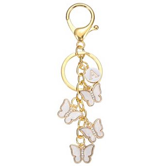 Butterfly Initial Letter Keychain, Alphabet Personalized Metal Keyring Cute Car Keys Holder Charm