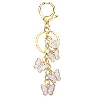 Butterfly Initial Letter Keychain, Alphabet Personalized Metal Keyring Cute Car Keys Holder Charm