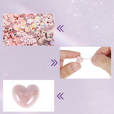 0.63"x0.55" 10 Pcs Ceramic Beads for DIY Heart Pink
