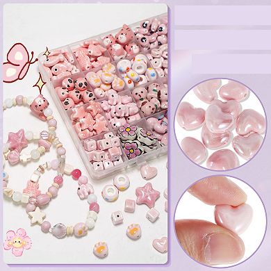 0.63"x0.55" 10 Pcs Ceramic Beads for DIY Heart Pink