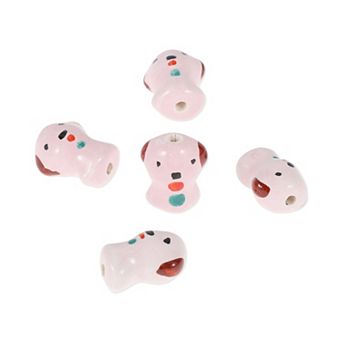 0.83"x0.63" 5 pc Puppy Porcelain Charm Ceramic Beads for Crafts Pink