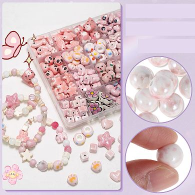 0.51"x0.51" 10 Pcs Ceramic Beads for DIY Flower Pink
