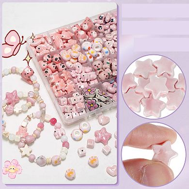 0.55"x0.55" 10 Pcs Ceramic Beads for DIY Stars Pink