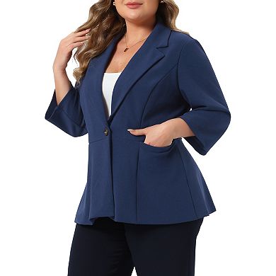 Women's Plus Size One Button 3/4 Sleeve Peplum Blazer Lapel Office Suit Jacket Blazer Professional