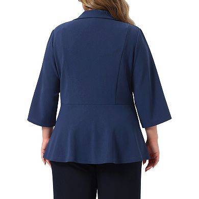 Women's Plus Size One Button 3/4 Sleeve Peplum Blazer Lapel Office Suit Jacket Blazer Professional