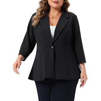 Women's Plus Size One Button 3/4 Sleeve Peplum Blazer Lapel Office Suit Jacket Blazer Professional
