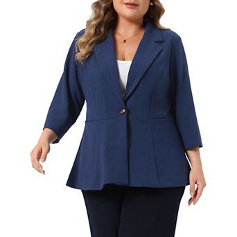 Women's Plus Size One Button 3/4 Sleeve Peplum Blazer Lapel Office Suit Jacket Blazer Professional