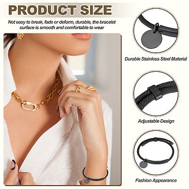 Braided Adjustable Stainless Steel Bracelets, Handmade Braided Rope Engravable Bracelets with Bag